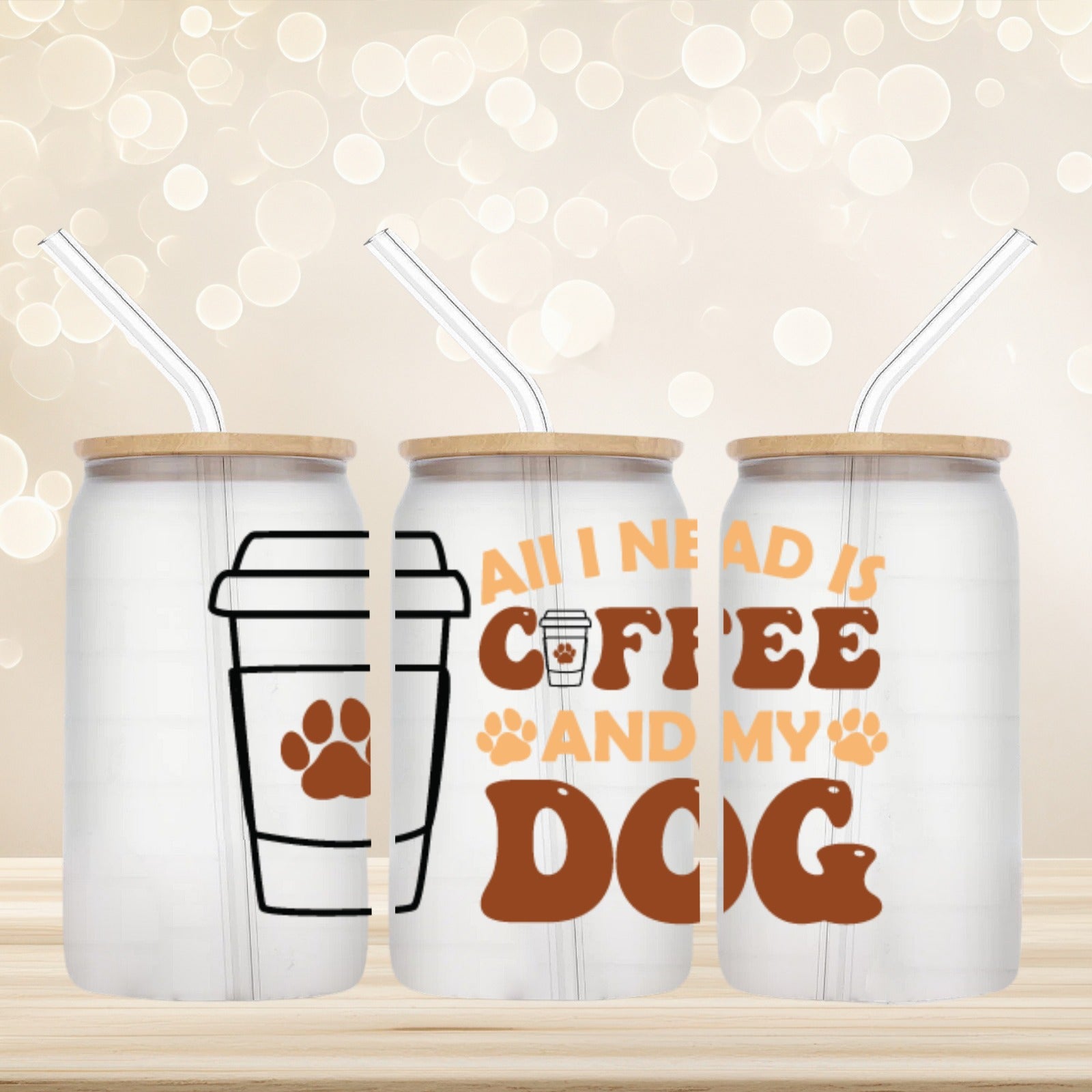 Coffee & Dog Frosted Libbey Glass